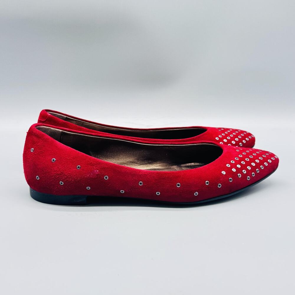 AGL Shoes Women 9 Red Suede Metal Grommets Slip On Ballet Flat Comfort Round Toe